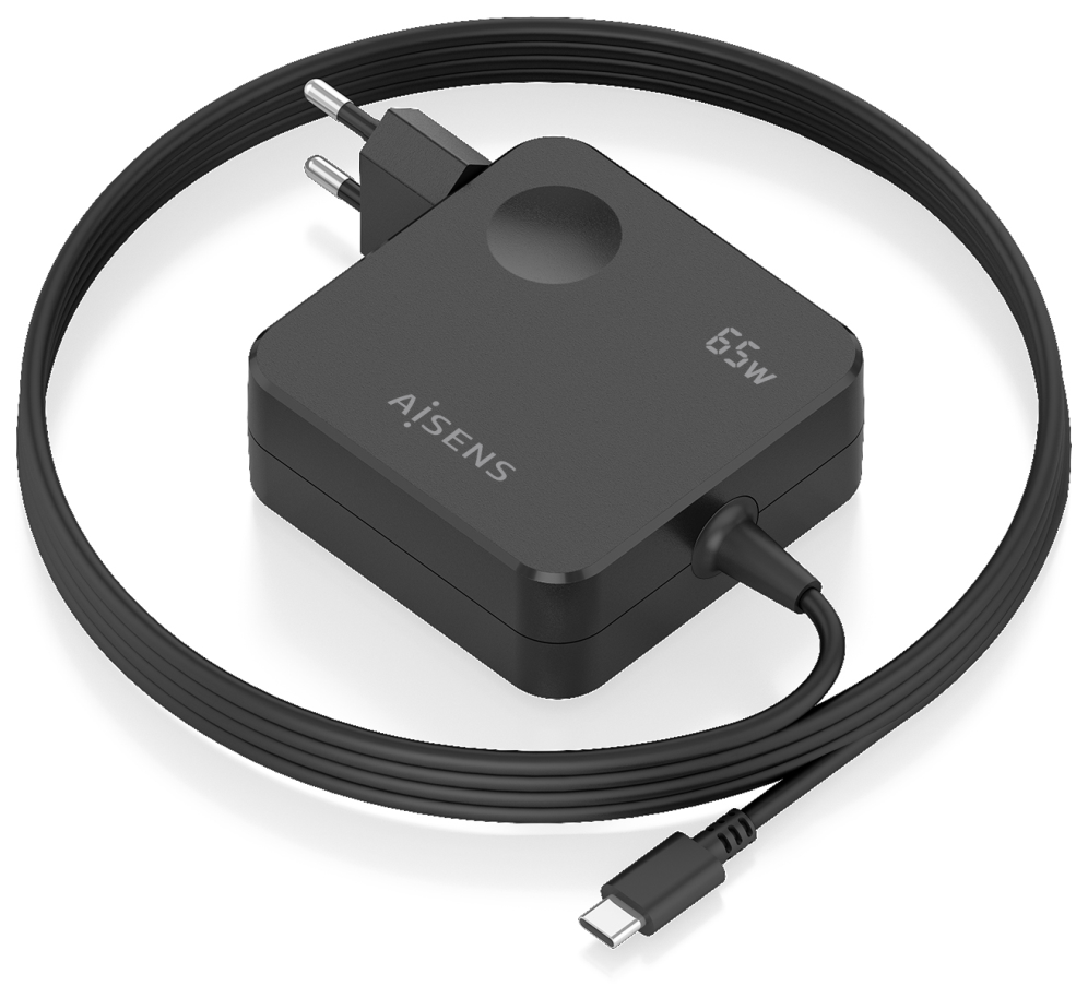 AISENS Cargador 65W PD3.0 1xUSB-C 1.5m, Negro