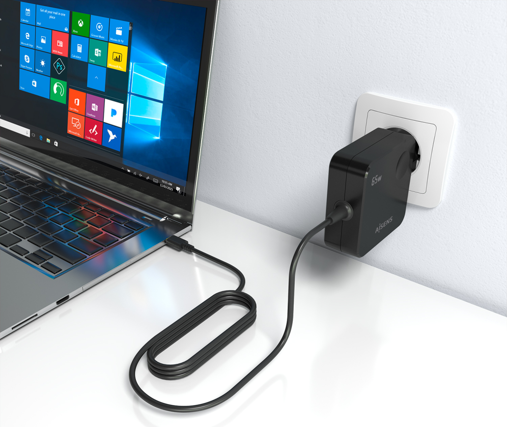 AISENS Cargador 65W PD3.0 1xUSB-C 1.5m, Negro