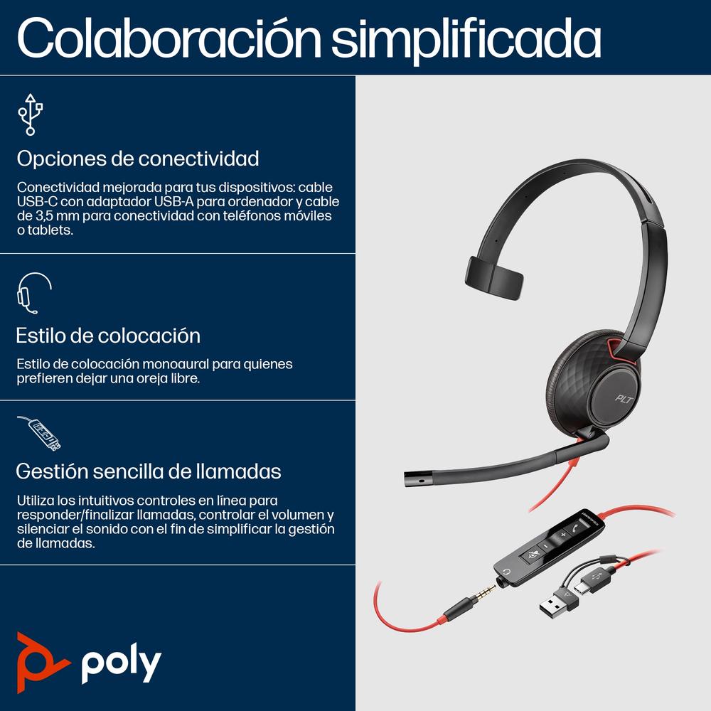 AURICULAR POLY BLACKWIRE 5210 USB TIPO C NEGRO