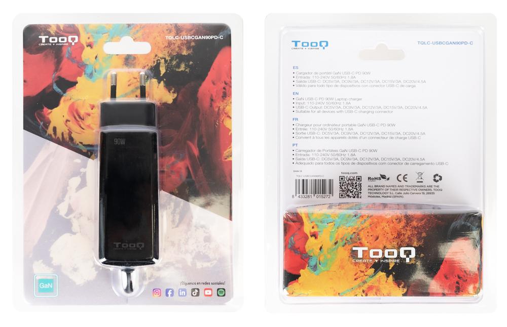 CARGADOR DE PARED TOOQ TQLC-USBCGAN90PD-C 90W USB-C NEGRO PORTATIL