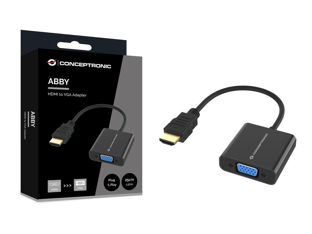 ADAPTADOR HDMI A VGA CONCEPTRONIC 0.25M/ MACHO-HEMBRA/ NEGRO