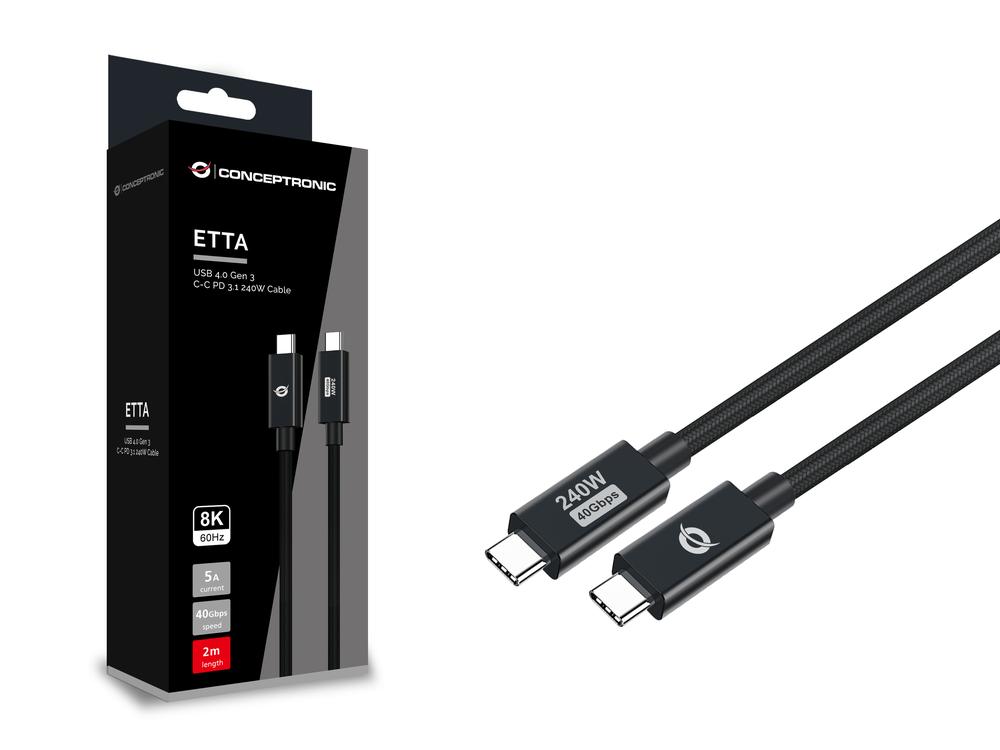 CABLE USB-C CONCEPTRONIC MACHO - MACHO 2M USB 4.0 GEN 3 240W 48V 5A 40GBPS E-MARK