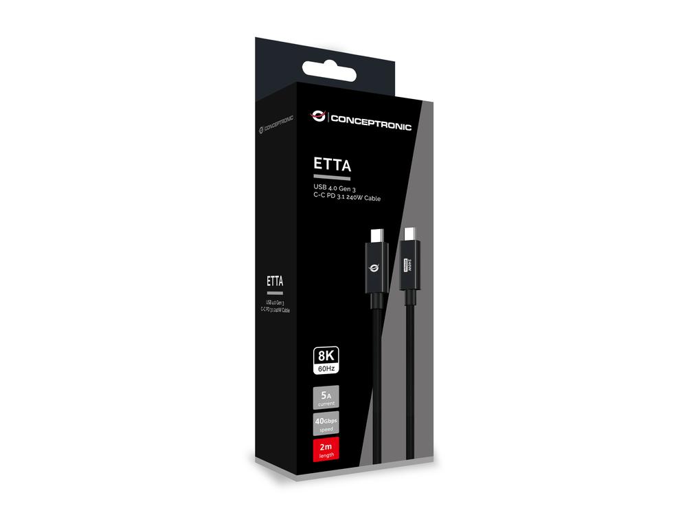 CABLE USB-C CONCEPTRONIC MACHO - MACHO 2M USB 4.0 GEN 3 240W 48V 5A 40GBPS E-MARK