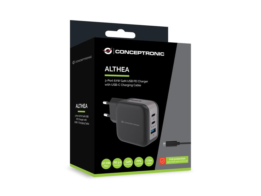 CARGADOR DE PARED CONCEPTRONIC ALTHEA17B 67W 2X USB TIPO C 1X USB TIPO A
