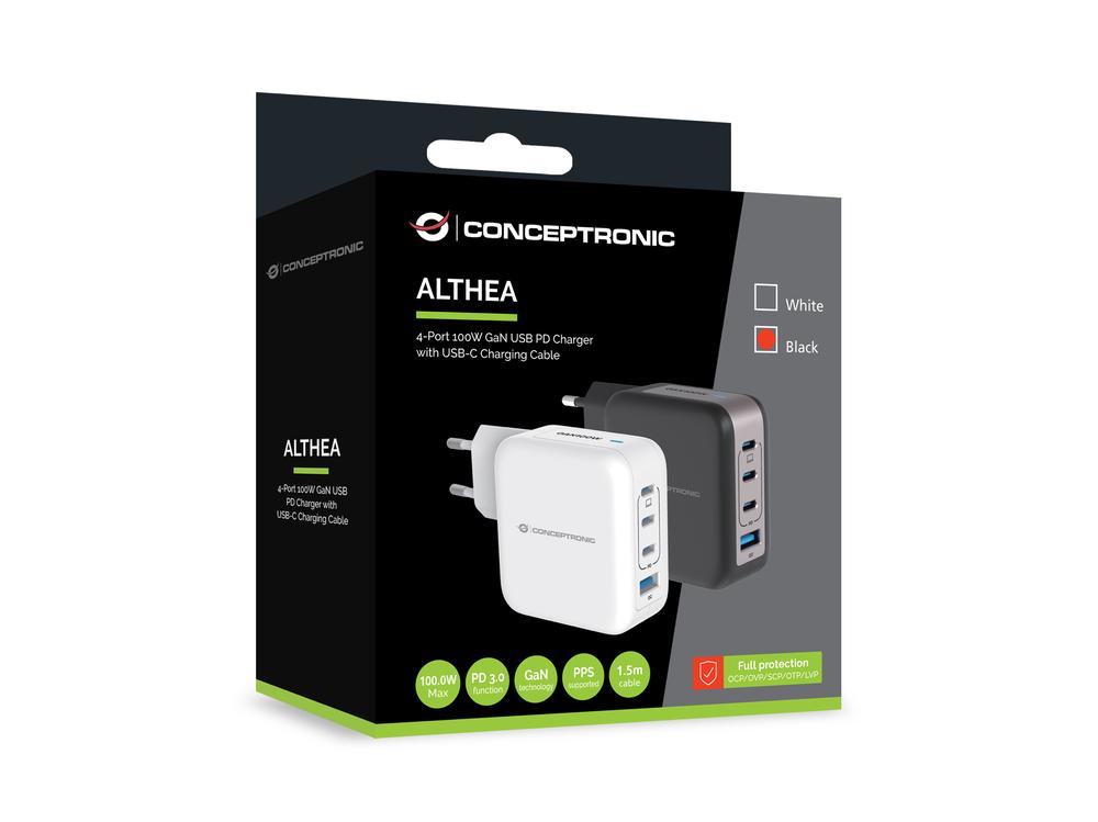CARGADOR DE PARED CONCEPTRONIC ALTHEA18B 100W 3X USB TIPO C 1X USB TIPO A