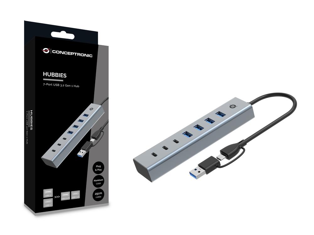 HUB USB 3.0 CONCEPTRONIC HUBBIES20G 7 PUERTOS USB-C A 3XUSB-C 4XUSB-A