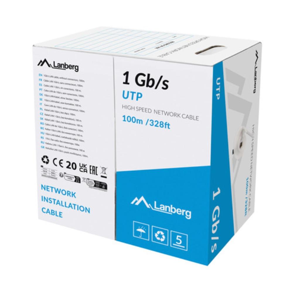 BOBINA 1GB/S LANBERG U/UTP RJ45 SOLIDO CCA AWG23 100M GRIS