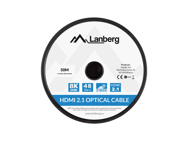 CABLE HDMI AOC LANBERG V2.1 M/M OPTICO ACTIVO 8K 60HZ 50M NEGRO