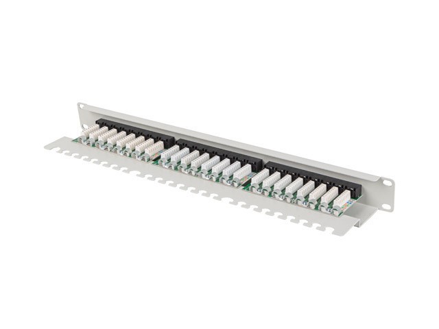 PATCH PANEL LANBERG 24 PUERTOS 1U 19" CAT.6A UTP CON ORGANIZADOR CABLES GRIS