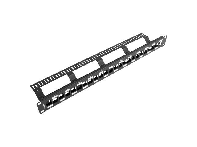 PATCH PANEL LANBERG 24 PUERTOS 1U ESCALONADO ORGANIZADOR MODULOS KEYSTONE NEGRO