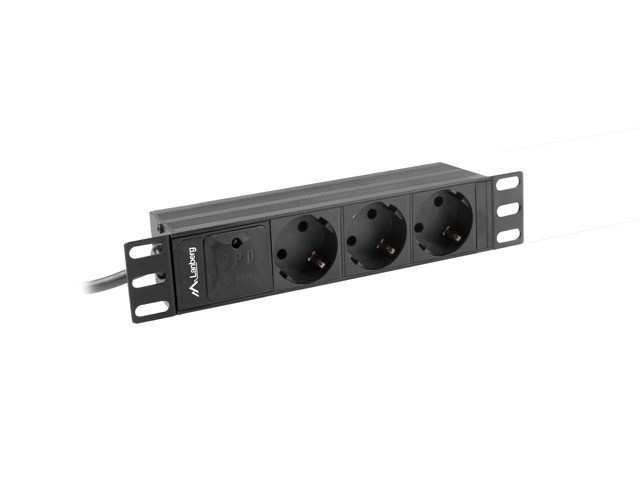 REGLETA LANBERG 1U 16A 3X SCHUKO RACK 10" 2M NEGRO