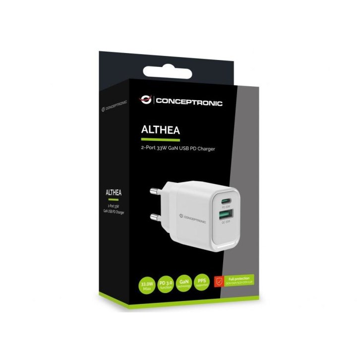 CARGADOR DE PARED CONCEPTRONIC ALTHEA1933 33W 1X USB TIPO X 1X USB TIPO A BLANCO