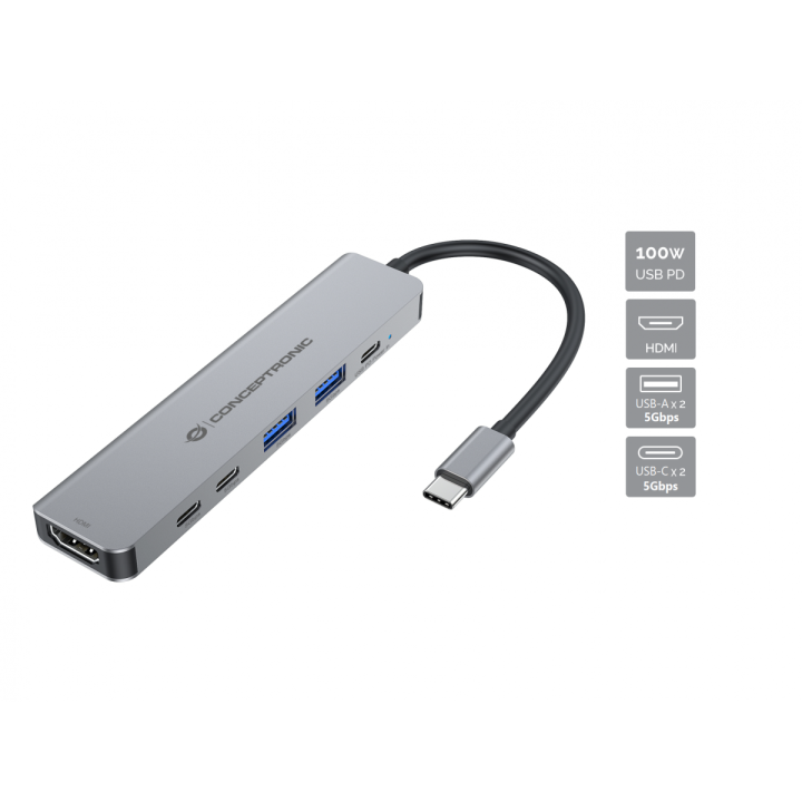 DOCKING USB-C CONCEPTRONIC DONN33G 1xHDMI 1xUSB-C PD 100W 2xUSB-A 3.0 2xUSB-C