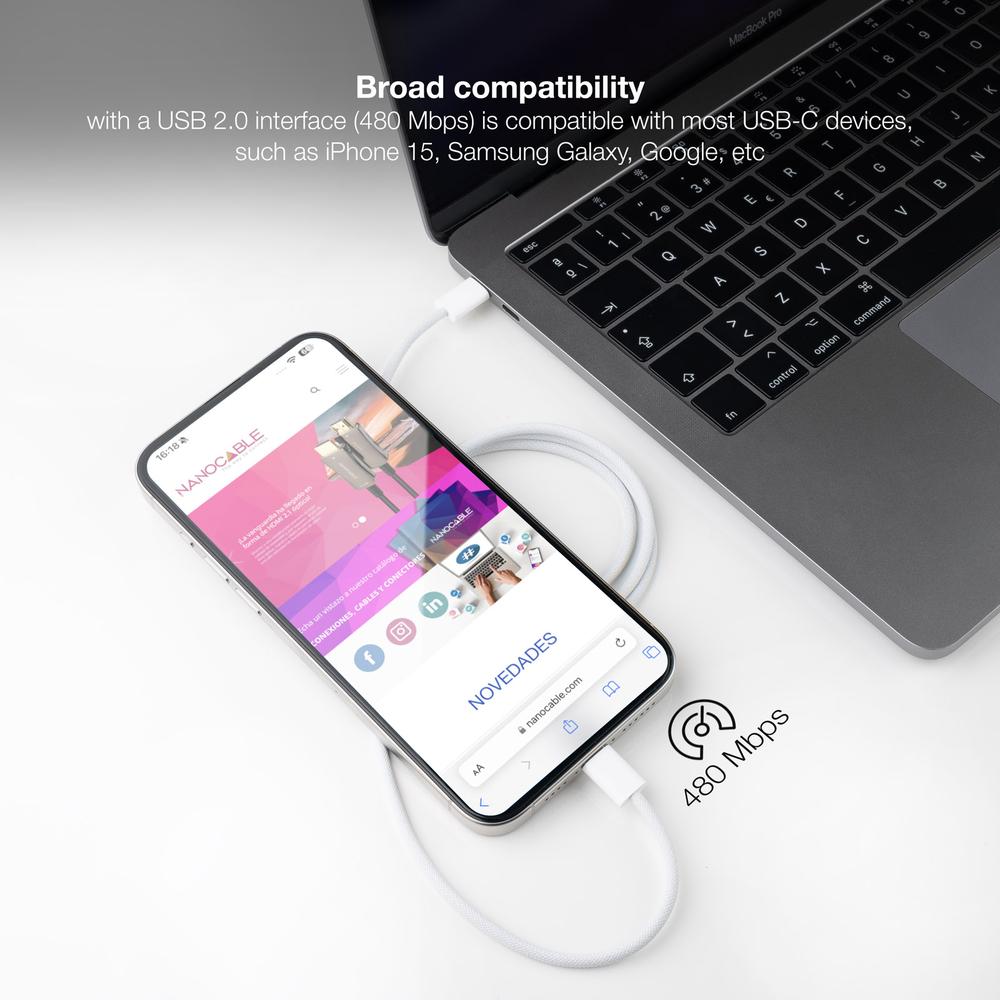 CABLE USB-C 2.0 NANOCABLE 60W USB-C/M-M, 1M