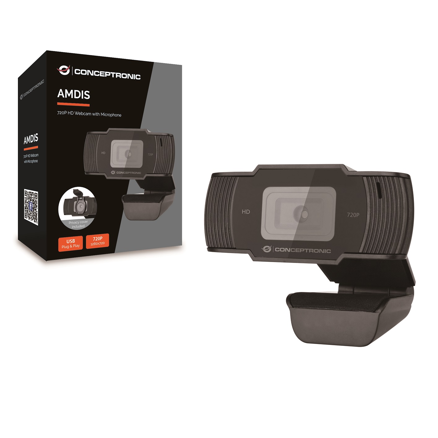 WEBCAM HD CONCEPTRONIC AMDIS05B / 720P ( 1080 INTERPOLADO) / USB 2.0 / 30 FPS / ANGULO VISION 68º / MICROFONO INTEGRADO