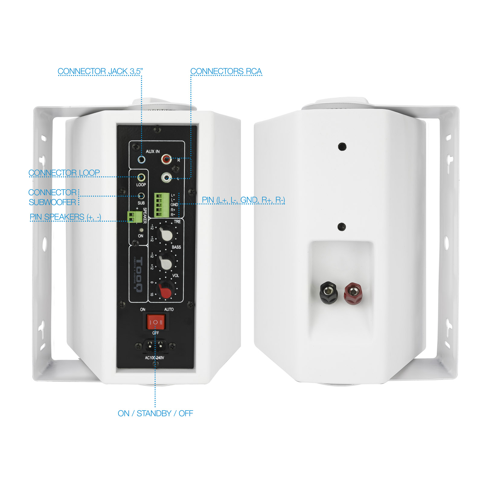 ALTAVOCES ACTIVOS TOOQ DE PARED BLANCOS 30W AUTOAMPLIFICADOS
