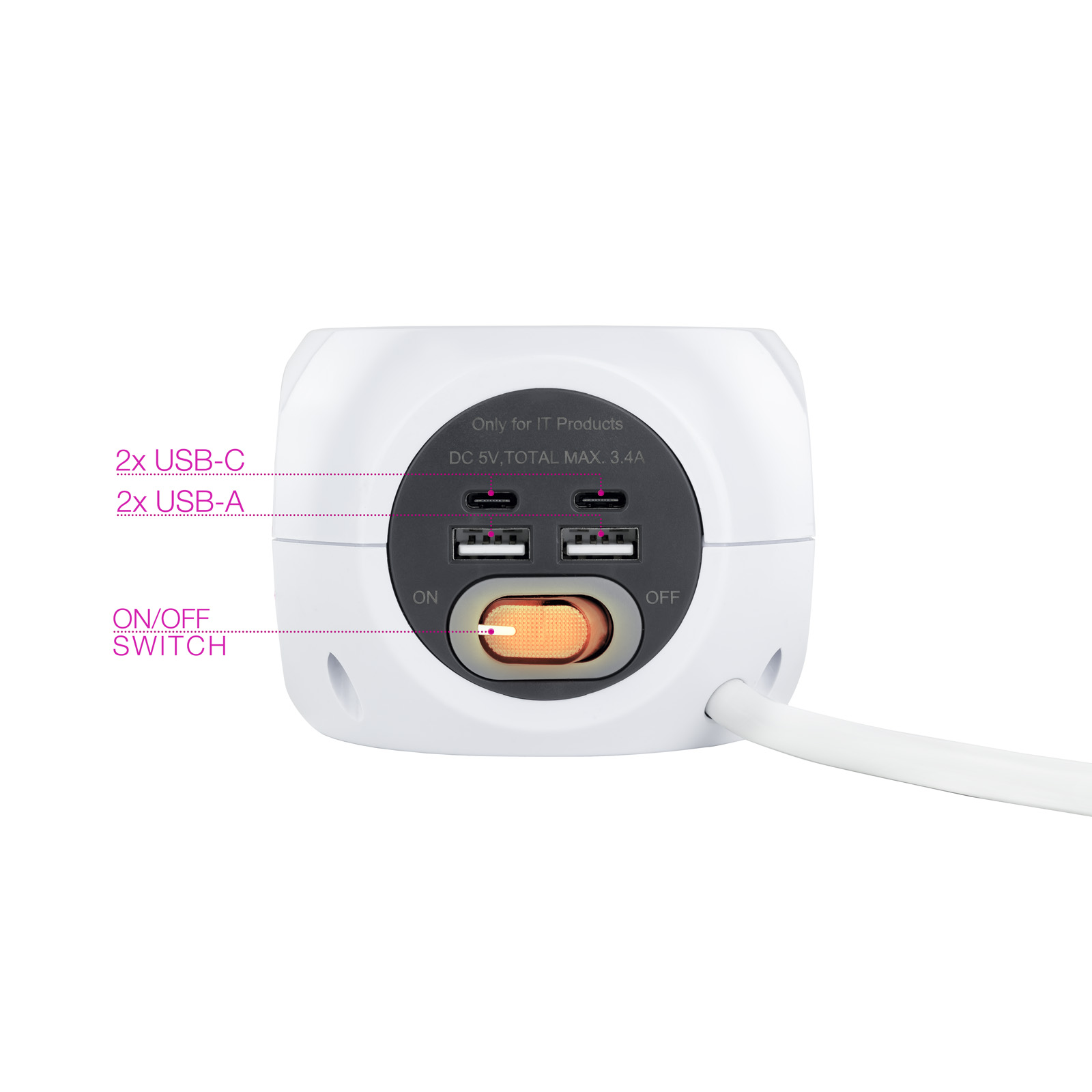 REGLETA BASE DE ENCHUFES NANOCABLE 3TOMAS SHUCKO 2 PUERTOS USB 3 PUERTOS USB C CABLE 1.4m