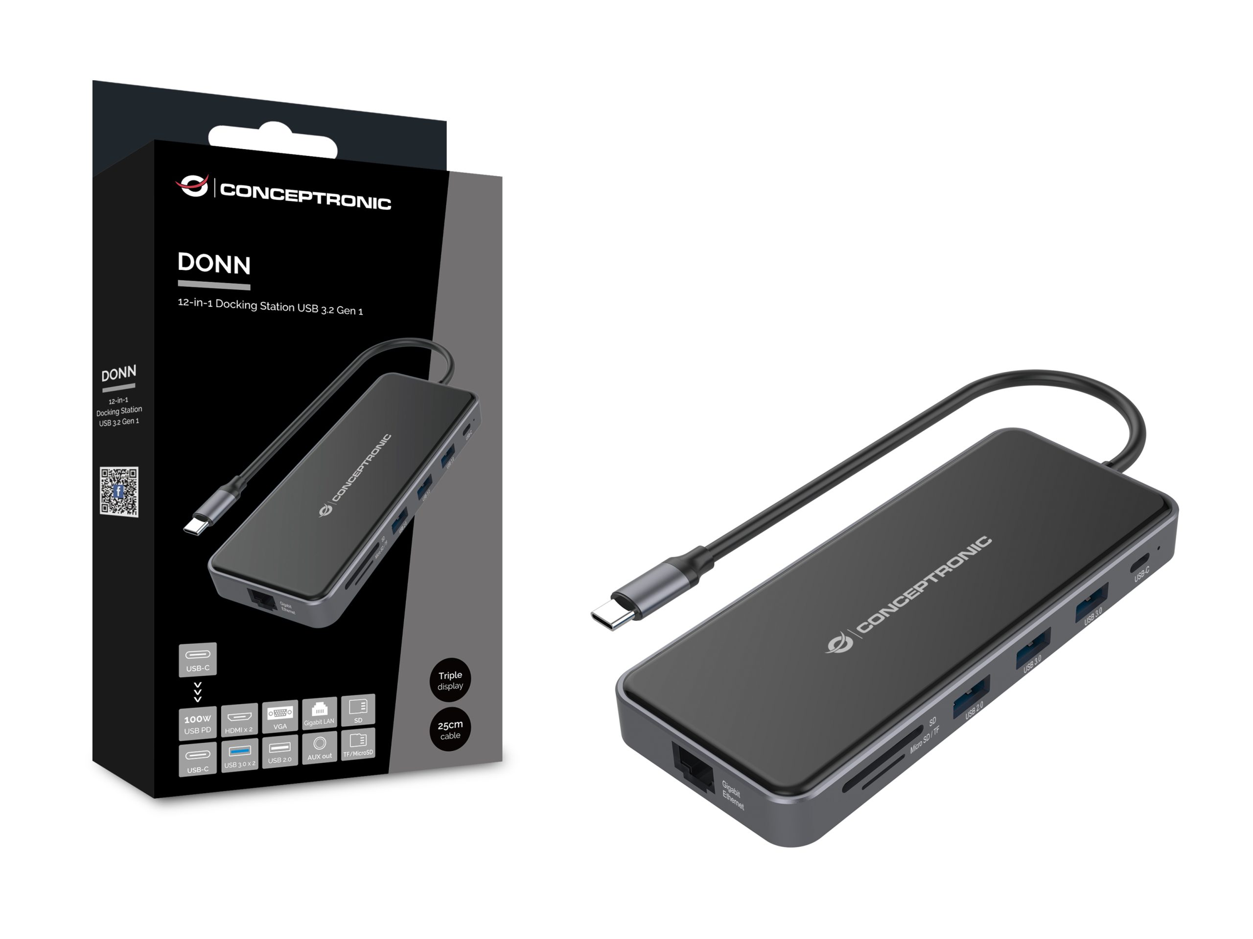 ADAPTADOR CONCEPTRONIC USB TIPO C A GIGABIT ETHERNET RJ45/ HDMI/ VGA/ CON HUB USB 3 PUERTOS/ USB TIPO C/ LECTOR DE TARJETAS