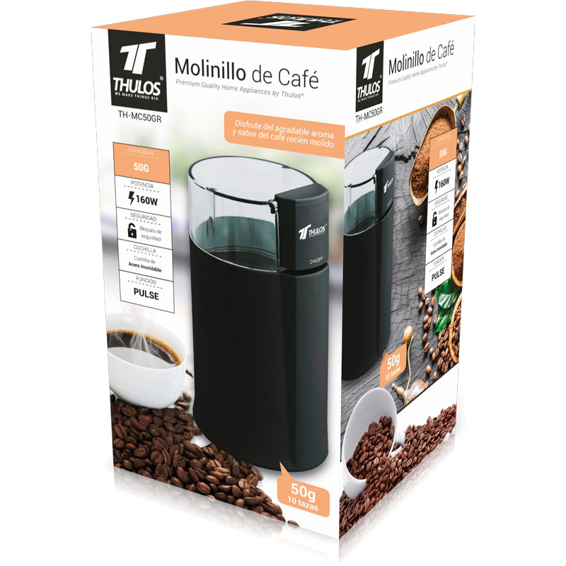 MOLINILLO DE CAFE THULOS TH-MC50GR NEGRO 160W 50G/60G