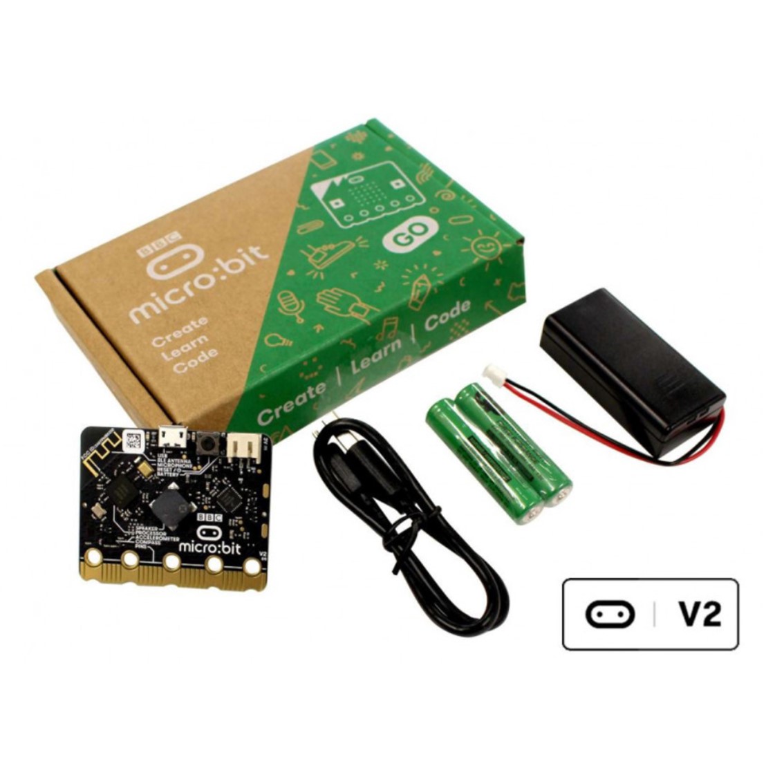 KIT MICRO:BIT GO V2.2 CON PLACA MICROBIT + PILAS + PORTAPILAS + CABLE USB