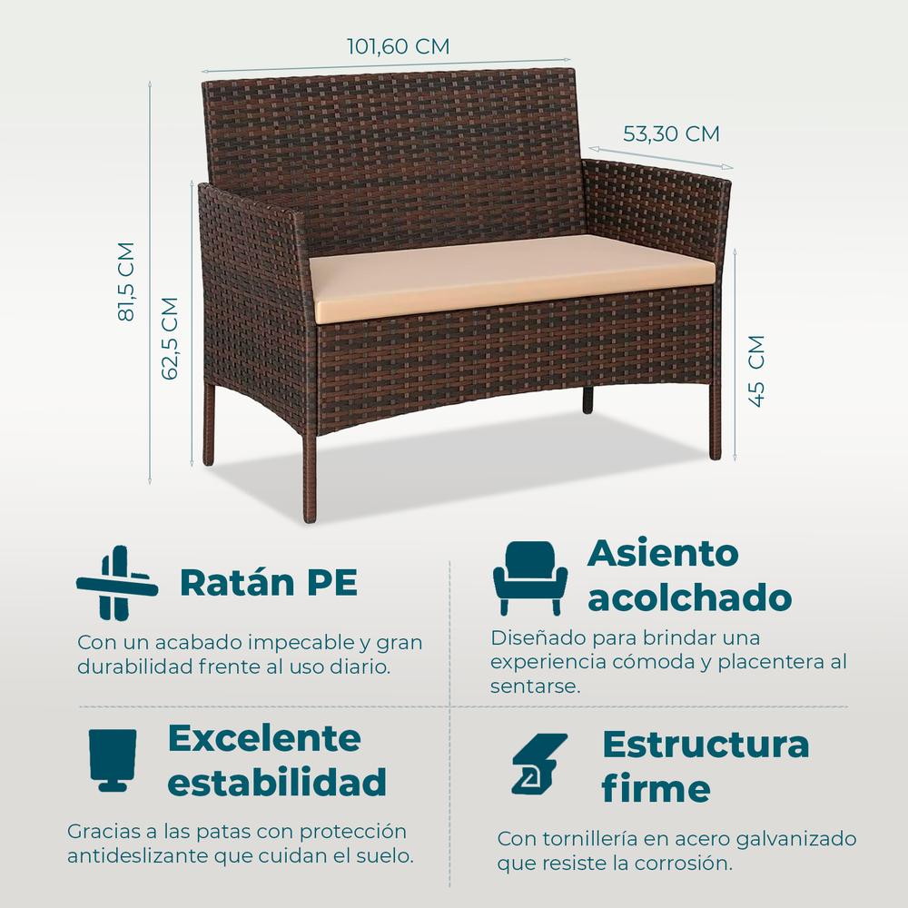 YOEVU SET DE JARDIN CONVERSACIONAL DE 3 ASIENTOS Y MESA COLOR MARRÓN CAFE
