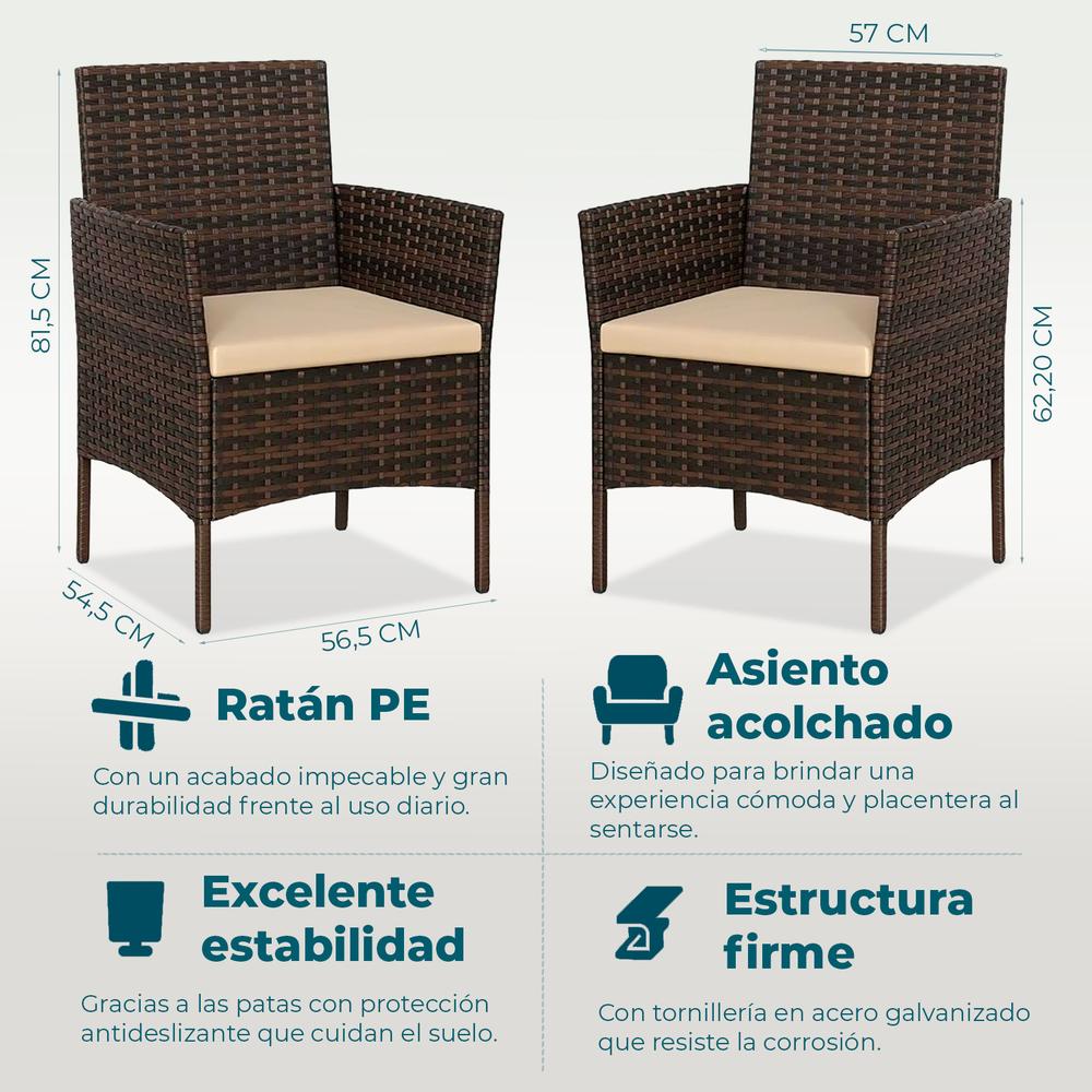 YOEVU SET DE JARDIN CONVERSACIONAL DE 3 ASIENTOS Y MESA COLOR MARRÓN CAFE