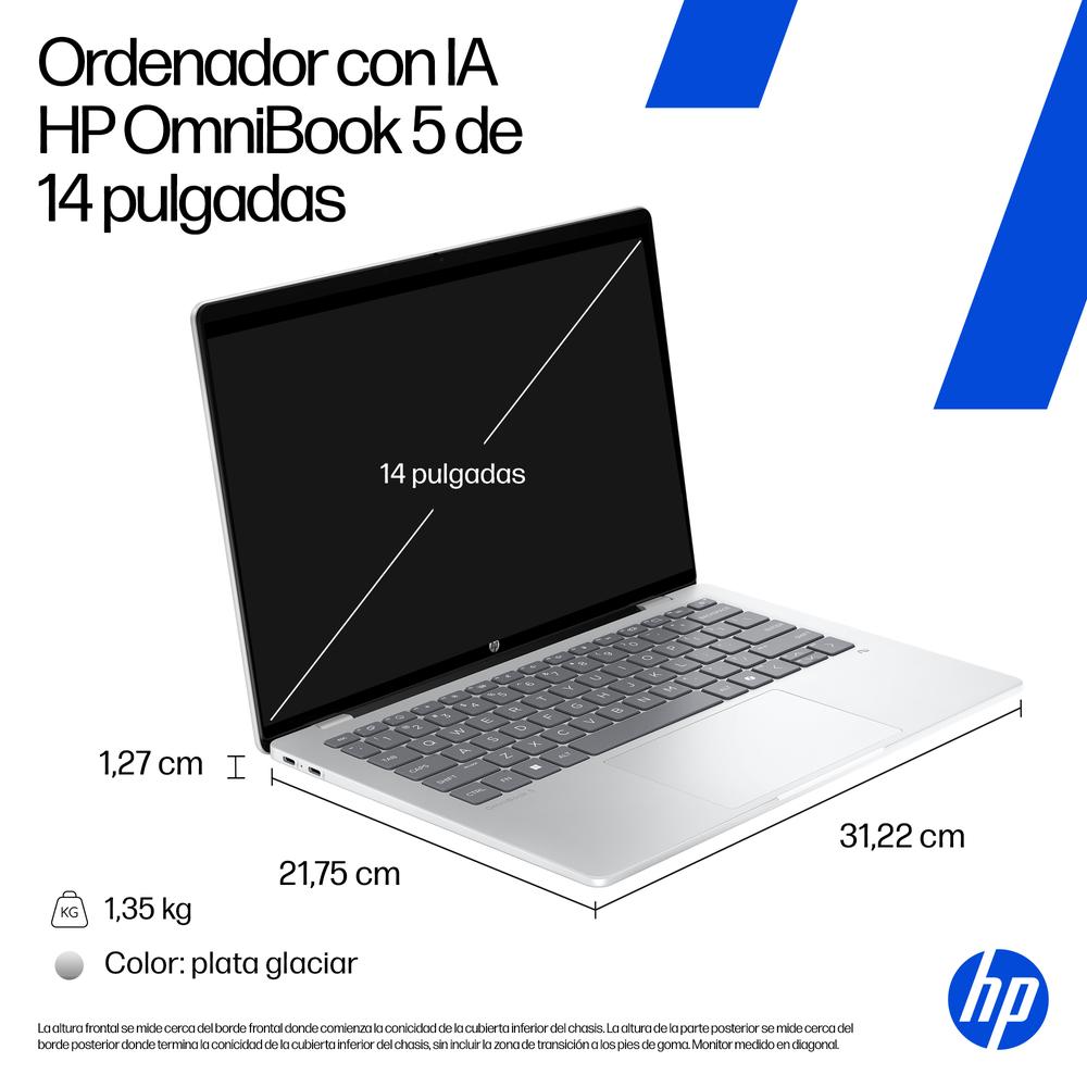 Portátil HP OMNIBOOK 5 IA 14-he0001nsx X1-26-100/ 16GB/ SSD 512GB/ 14"/ W11H
