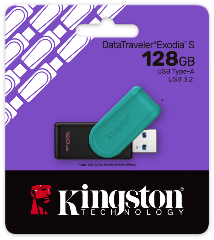 Kingston Technology DataTraveler 128GB Portable USB 3.2 Gen 1 Exodia S (Black/Turquoise)