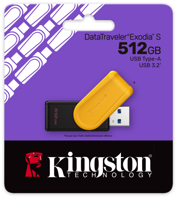 Kingston Technology DataTraveler 512GB Portable USB 3.2 Gen 1 Exodia S (Black/Yellow)