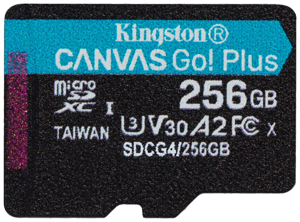Kingston Technology Tarjeta microSDXC Canvas Go Plus Gen4 de 256 GB, 200 MB/s, A2 U3 V30 y adaptador