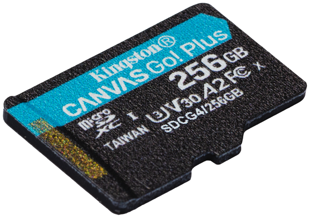 Kingston Technology Tarjeta microSDXC Canvas Go Plus Gen4 de 256 GB, 200 MB/s, A2 U3 V30 y adaptador