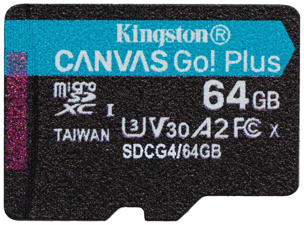 Kingston Technology Tarjeta microSDXC Canvas Go Plus Gen4 de 64 GB, 200 MB/s, A2 U3 V30 y adaptador
