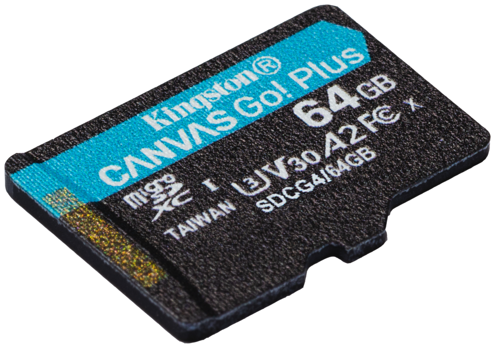 Kingston Technology Tarjeta microSDXC Canvas Go Plus Gen4 de 64 GB, 200 MB/s, A2 U3 V30 y adaptador