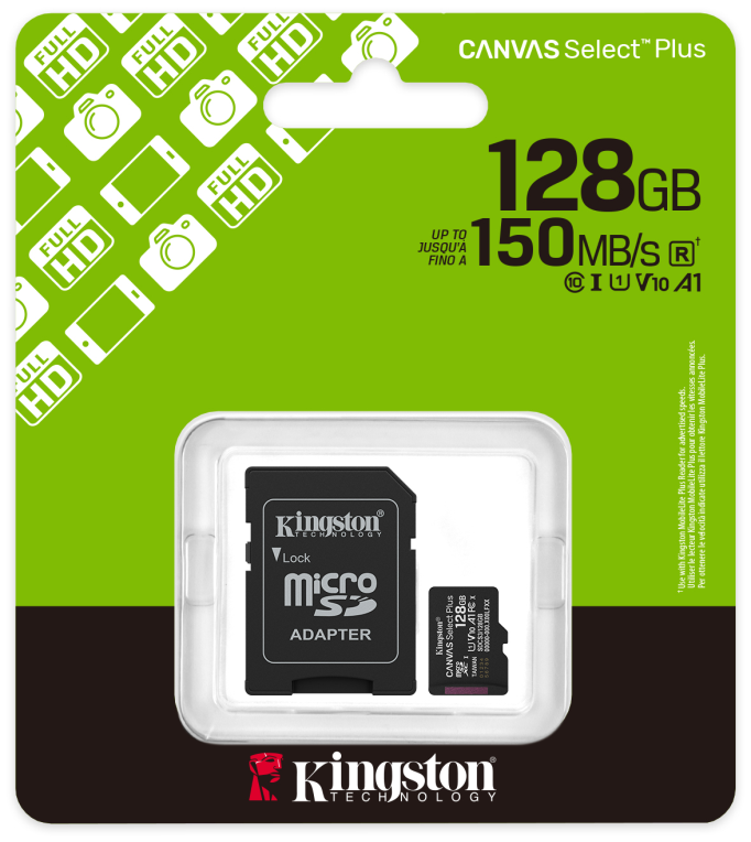 Kingston Technology 128GB microSDXC Canvas Select Plus Gen3 150MB/s A1 (Incluye adaptador de SD)