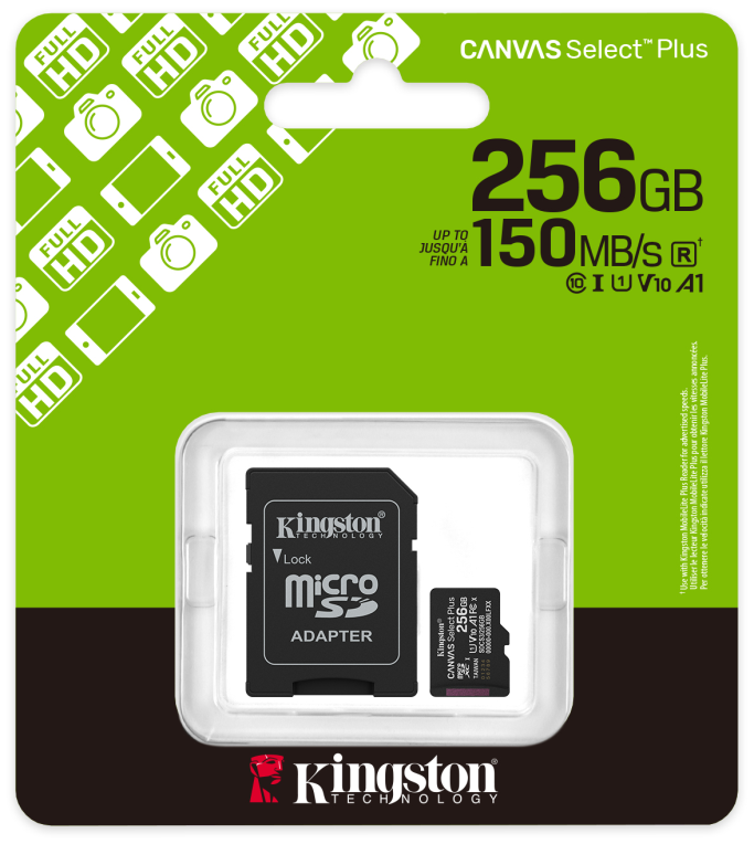 Kingston Technology 256GB microSDXC Canvas Select Plus Gen3 150MB/s A1 (Incluye adaptador de SD)
