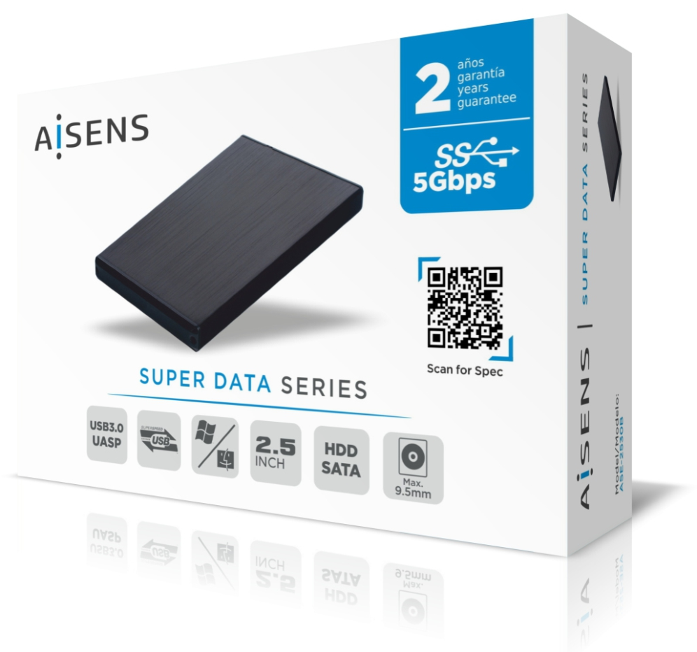 AISENS Caja externa 2,5" ASE-2530B 9.5 mm SATA a USB 3.0/USB 3.1 Gen1, Negra