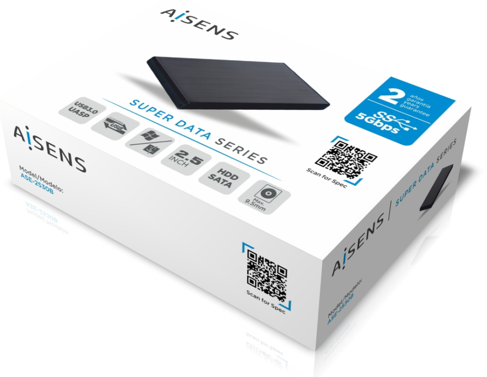 AISENS Caja externa 2,5" ASE-2530B 9.5 mm SATA a USB 3.0/USB 3.1 Gen1, Negra