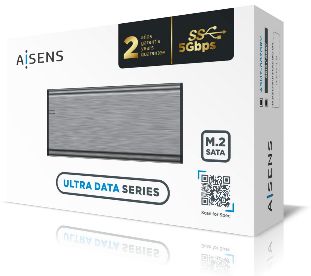 AISENS Caja Externa M.2 (NGFF) ASM2-007GRY SATA A USB3.1 Gen1, Gris