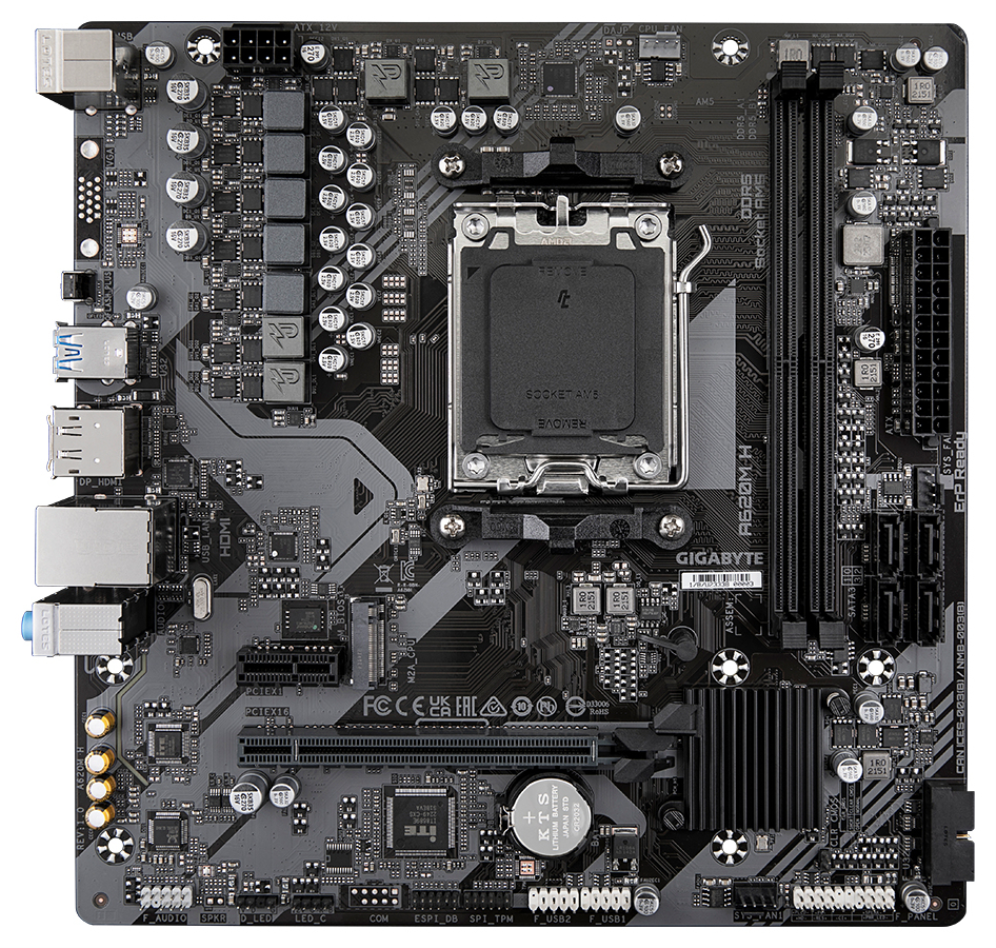 GIGABYTE A620M H Placa base - Soporta CPUs AMD Ryzen 8000, VRM digital de 5+2+2 fases, hasta 7200MHz DDR5 (OC), 1xPCIe 4.0 M.2, LAN GbE, USB 3.2 Gen 1