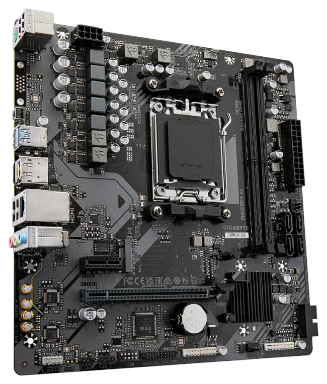 GIGABYTE A620M H Placa base - Soporta CPUs AMD Ryzen 8000, VRM digital de 5+2+2 fases, hasta 7200MHz DDR5 (OC), 1xPCIe 4.0 M.2, LAN GbE, USB 3.2 Gen 1