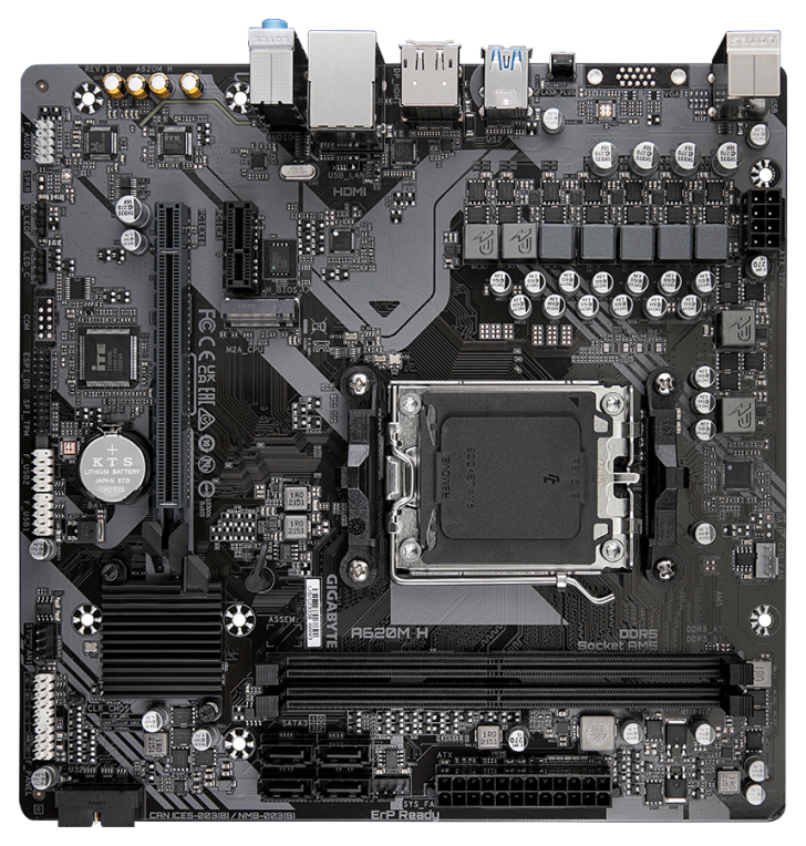 GIGABYTE A620M H Placa base - Soporta CPUs AMD Ryzen 8000, VRM digital de 5+2+2 fases, hasta 7200MHz DDR5 (OC), 1xPCIe 4.0 M.2, LAN GbE, USB 3.2 Gen 1