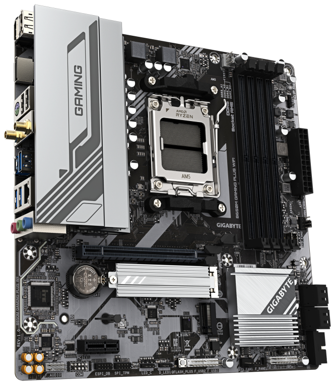 GIGABYTE B650M GAMING PLUS WIFI Placa base - Procesadores AMD Ryzen 9000, VRM de 5+2+2 fases, hasta 8000 MHz DDR5, 2xPCIe 4.0 M.2, LAN 2.5GbE, WIFI 6E, USB 3.2 Gen 1