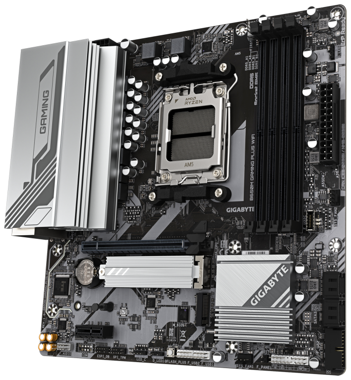 GIGABYTE B650M GAMING PLUS WIFI Placa base - Procesadores AMD Ryzen 9000, VRM de 5+2+2 fases, hasta 8000 MHz DDR5, 2xPCIe 4.0 M.2, LAN 2.5GbE, WIFI 6E, USB 3.2 Gen 1