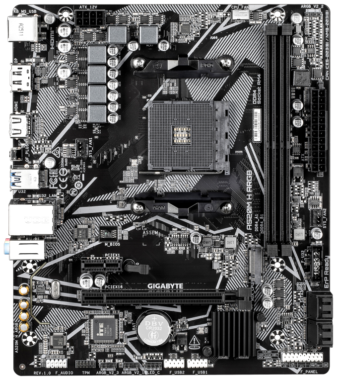 GIGABYTE A520M H ARGB Placa Base – Compatible con CPUs AMD Ryzen Serie 5000, hasta 5100 MHz DDR4 (OC), M.2 PCIe 3.0 x4, LAN 1 GbE, USB 3.2 Gen 1
