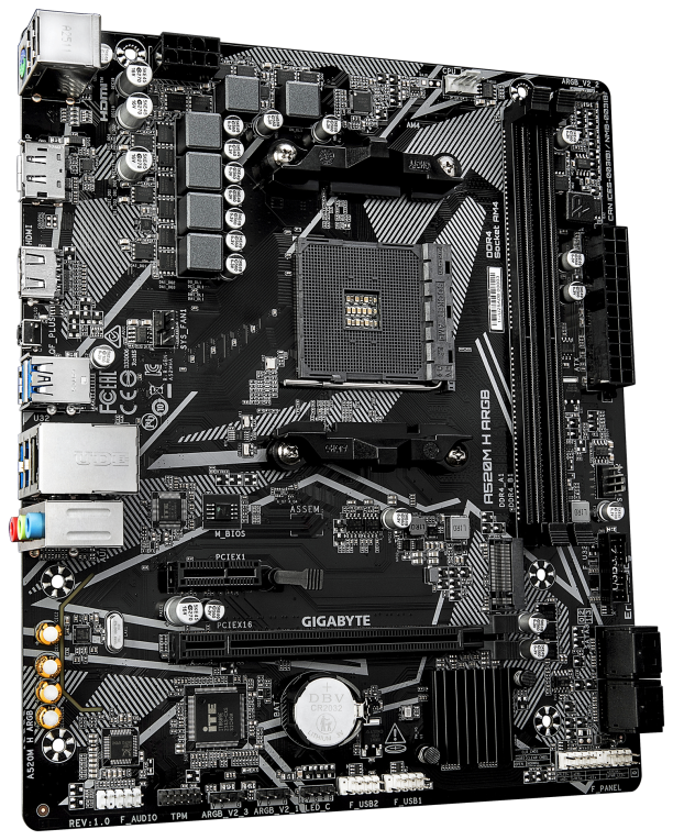 GIGABYTE A520M H ARGB Placa Base – Compatible con CPUs AMD Ryzen Serie 5000, hasta 5100 MHz DDR4 (OC), M.2 PCIe 3.0 x4, LAN 1 GbE, USB 3.2 Gen 1