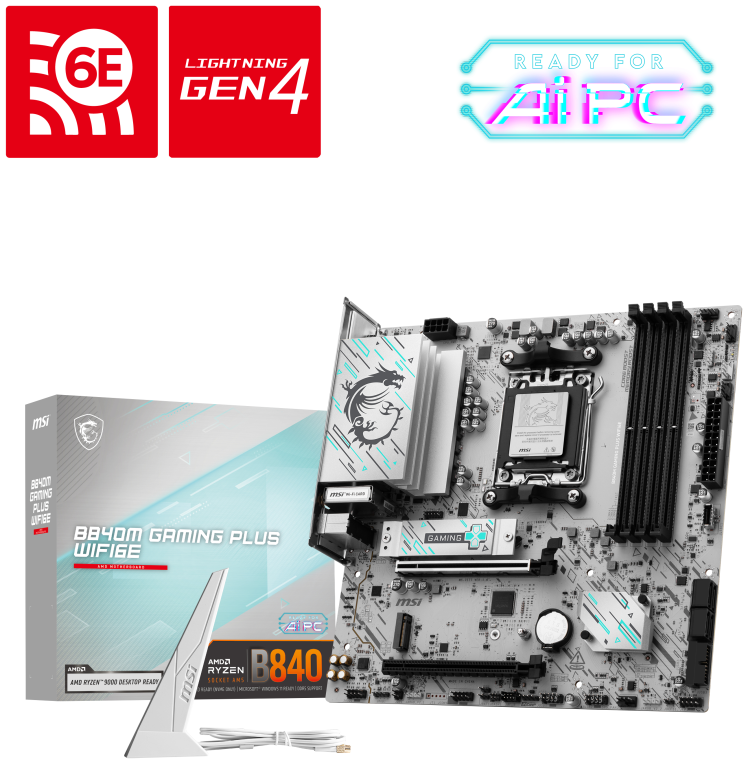 MSI B840M GAMING PLUS WIFI6E placa base AMD B840 Zócalo AM5 micro ATX