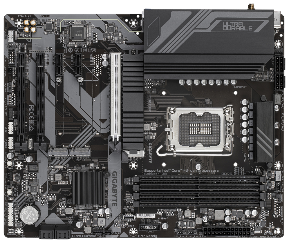 GIGABYTE Z790 D AX Placa base - Soporta CPUs Intel Core de 14ª generación, VRM digital de 12+1+1 fases, hasta 7600MHz DDR5 (OC), 3xPCIe 4.0 M.2, Wi-Fi 6E, LAN de 2.5GbE, USB 3.2 Gen 2