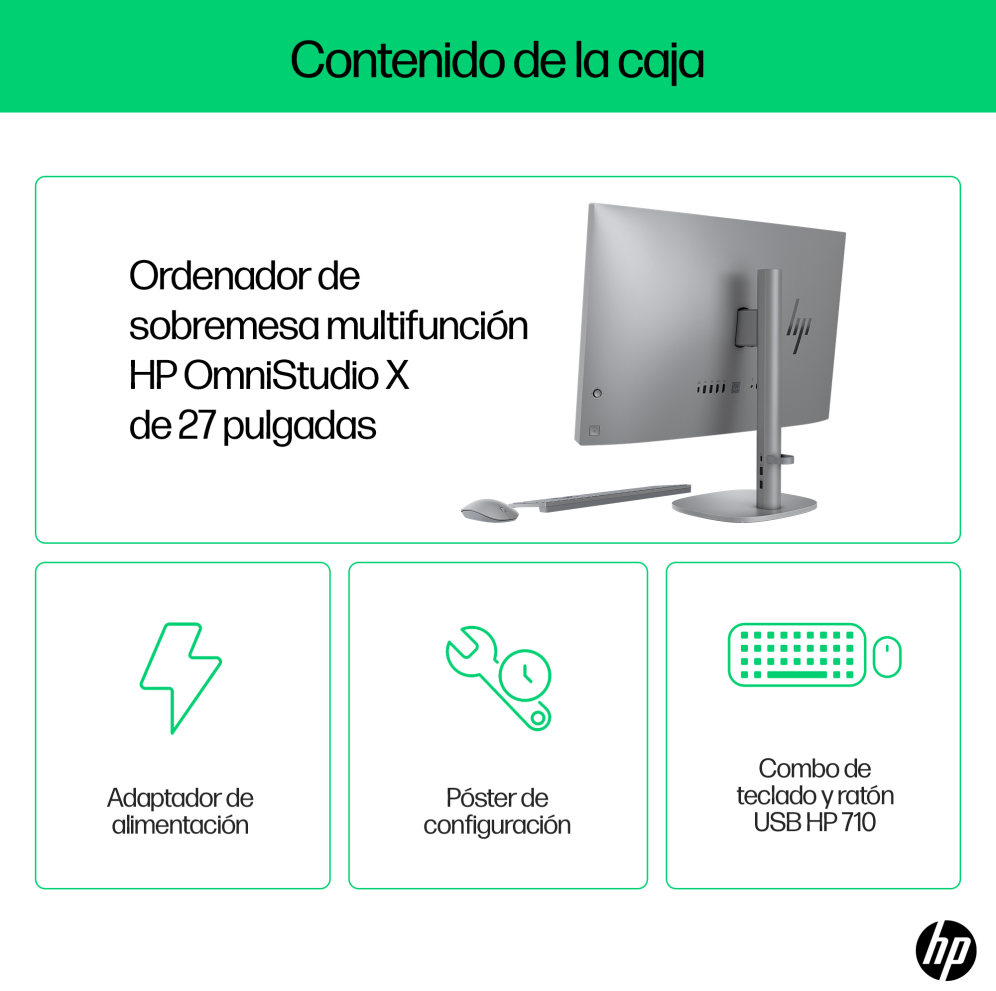 HP OmniStudio X 27-cs0015ns PC Intel Core Ultra 5 125H 68,6 cm (27") 1920 x 1080 Pixeles PC todo en uno 16 GB DDR5-SDRAM 512 GB SSD Windows 11 Home Wi-Fi 7 (802.11be) AI PC Plata