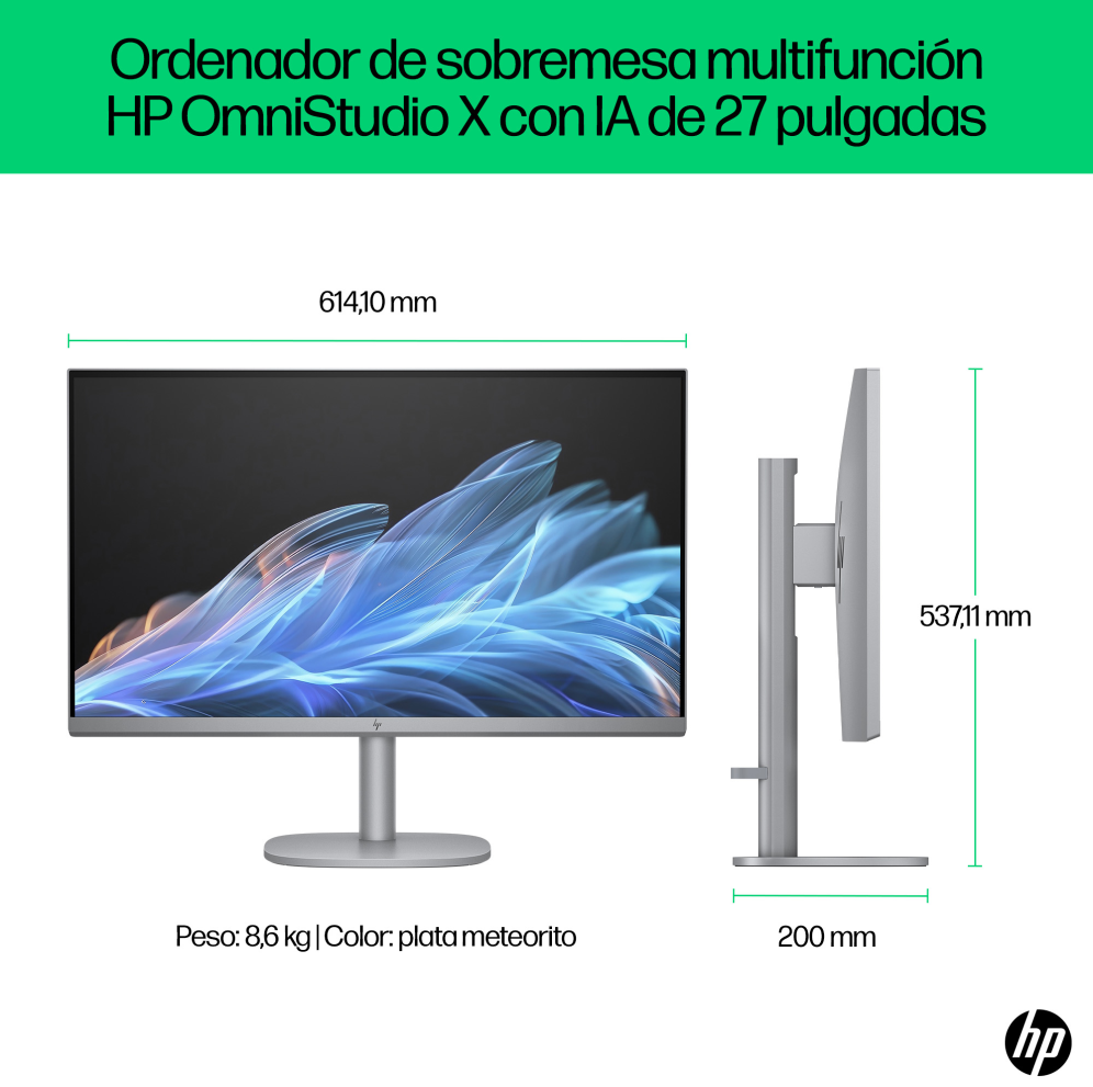 HP OmniStudio X 27-cs0015ns PC Intel Core Ultra 5 125H 68,6 cm (27") 1920 x 1080 Pixeles PC todo en uno 16 GB DDR5-SDRAM 512 GB SSD Windows 11 Home Wi-Fi 7 (802.11be) AI PC Plata