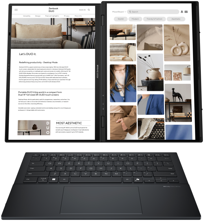 ASUS Zenbook Duo OLED UX8406CA-QL336W - Ordenador Portátil 14" WUXGA (Intel Core Ultra 7 255H, 32GB RAM, 1TB SSD, Arc 140T, Windows 11 Home) Gris Tintero - Teclado QWERTY español